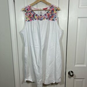 Joules White Dress with Multicolor Embroidery